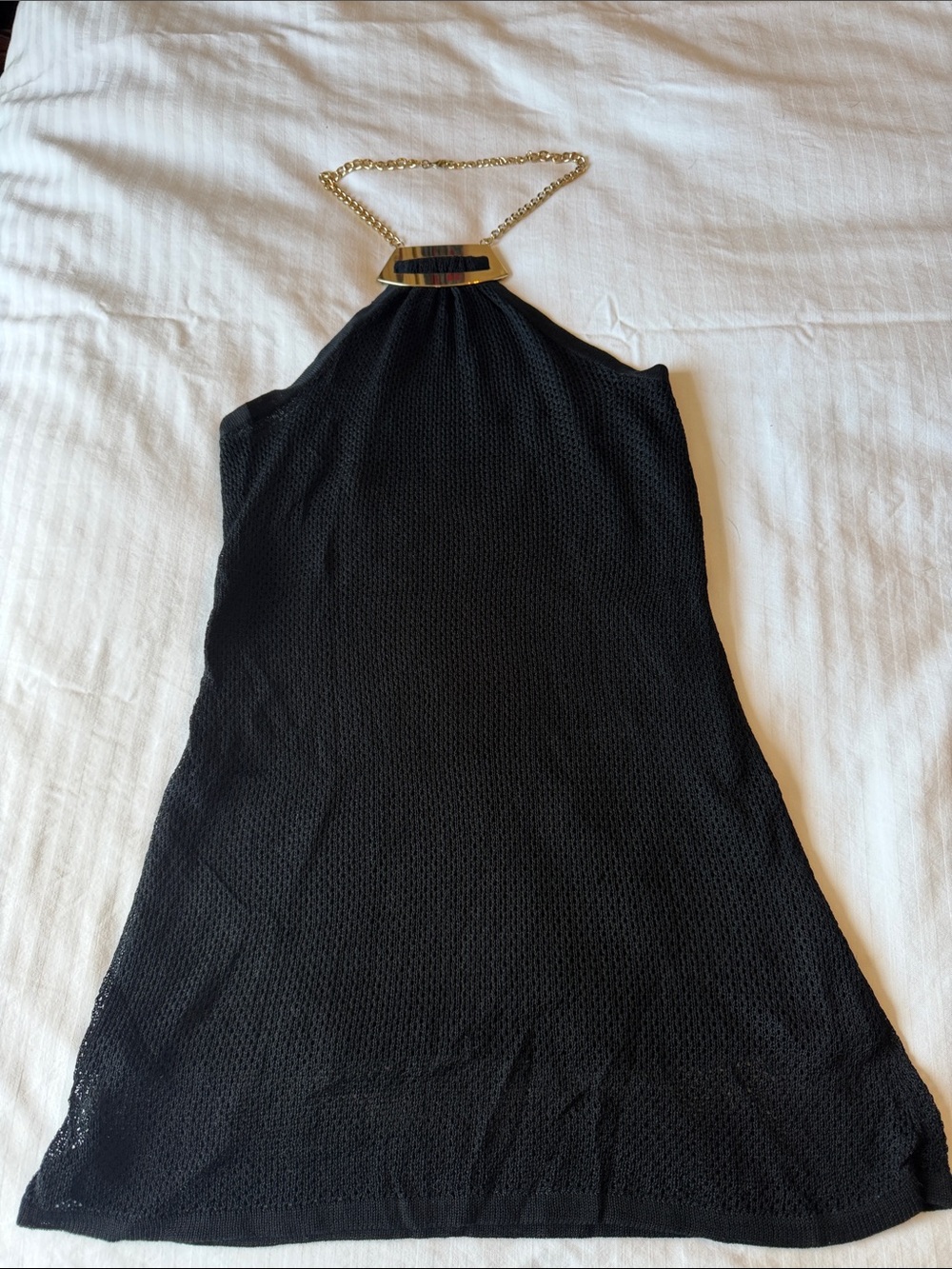 Cache Black Strapless Dress with Gold Chain Detail